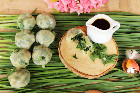 蒸的水饺韭菜美味