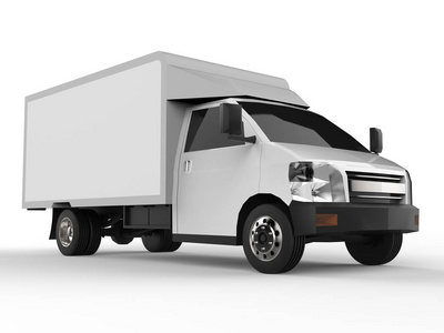 白色的小卡车。汽车送货服务。交付的货物和产品对零售网点。3d 渲染