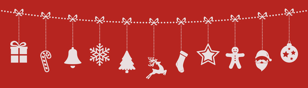 圣诞饰品挂绳子红色背景