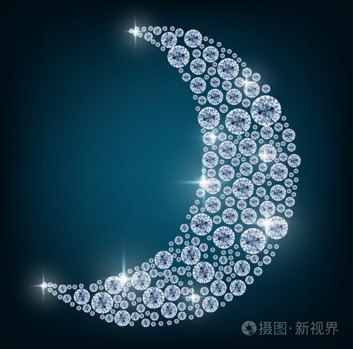 月亮形状与概念钻石的黑色背景