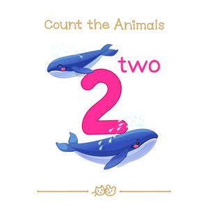 两个 2 卡 计数动物系列。除了英语 Abc可笑动物系列