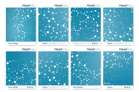 科学的宣传册设计模板。矢量海报布局 分子结构与连接的线和点。科学模式原子 Dna 与杂志 传单 封面 海报设计元素