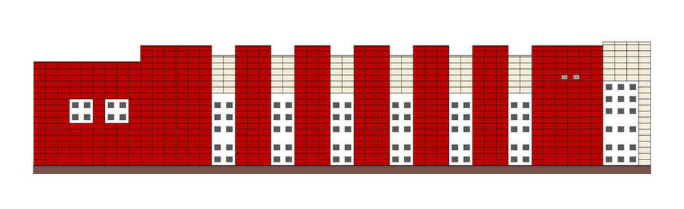 平面设计工业建筑侧面视图。矢量隔离购物中心外观