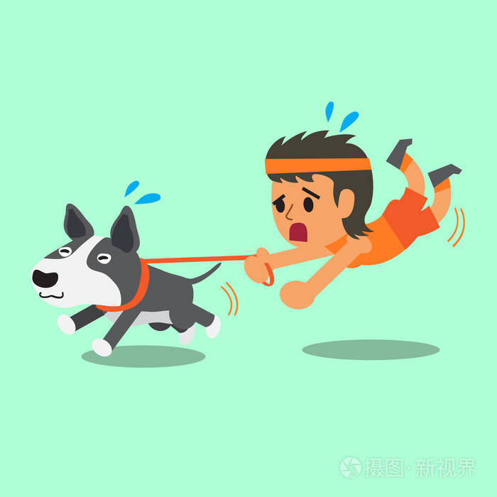 卡通女人她斗牛梗狗拉的