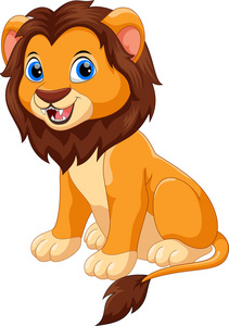 可爱的小狮子卡通在白色背景下隔离照片