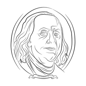 奔富兰克林肖像从100美元轮廓画铅笔照片