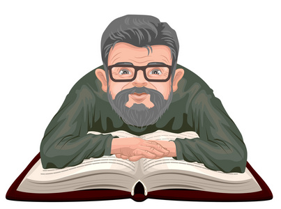 老人眼镜祖父看书.戴眼镜的老人将手放在一本打开的书照片