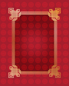 中国新年贺卡装饰, 传统的装饰红色图案, 金色和红色的颜色背景与花卉几何装饰, 金色豪华框架红色背景。奢华的圣诞装饰。春天, 冬