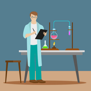 新的科学发现.在灰色的背景上的扁平人物.矢量图 eps10照片