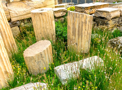 废墟寺奥古斯都罗马黄色野花雅典卫城希腊