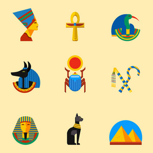 矢量平面设计埃及旅行图标文化古代元素插画集