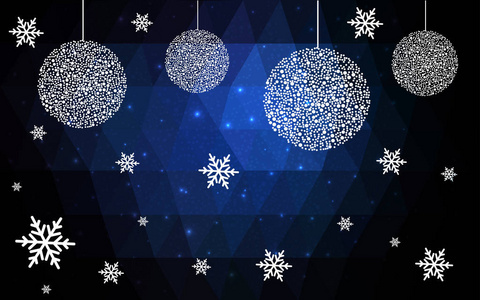 暗蓝色的向量新年水晶背景与雪花