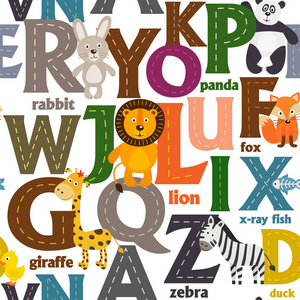 大小写字母与动物无缝模式图片