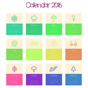 彩色的日历 2016矢量设计模板