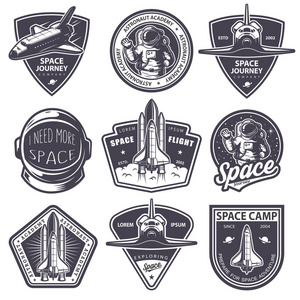 老式的空间和宇航员徽章一套