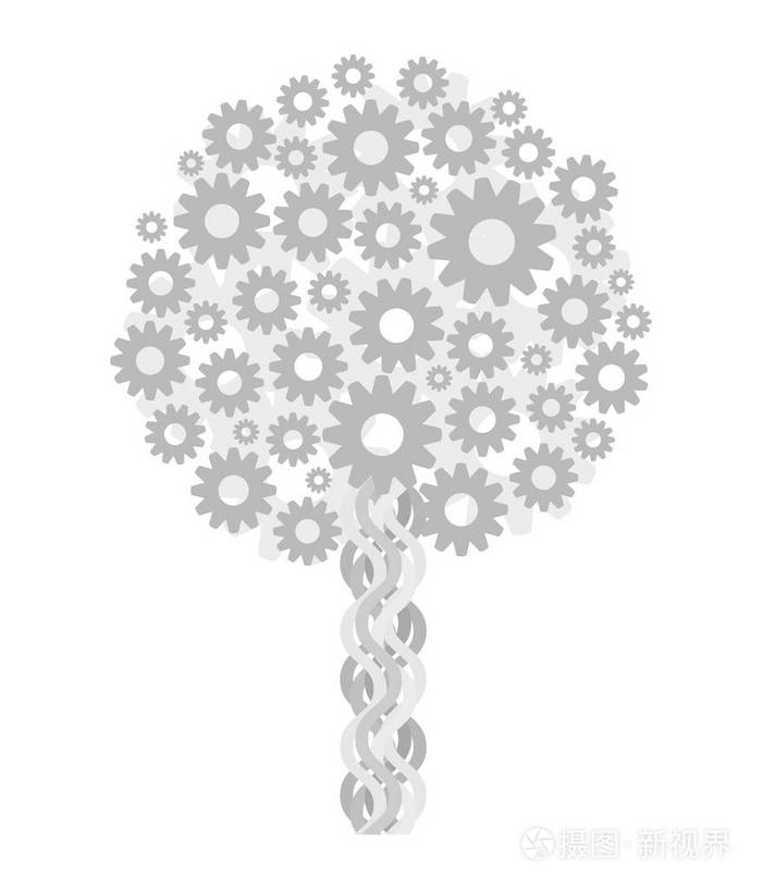 从白色背景矢量图中分离出的齿轮中的树轻金属灰技术蒸汽朋克