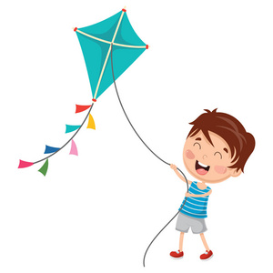 孩子玩风筝的矢量插画