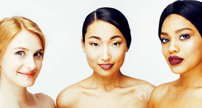 一起上白色背景开心的笑,孤立的白种人皮肤,生活方式人们观念上的不同