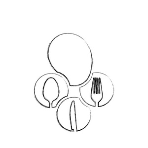 单色模糊轮廓剪影餐具厨房元素抽象框架