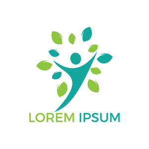 健康的人标志设计.人类生命标志抽象人树向量图标照片