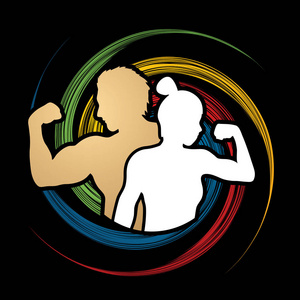 健身剪影男人和女人图形矢量照片