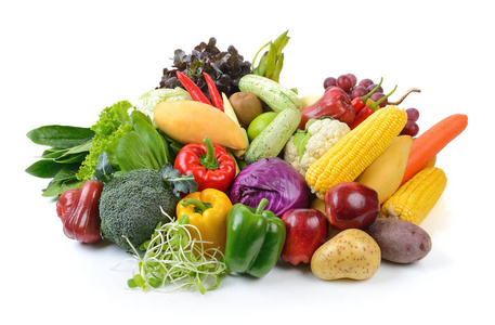 蔬菜和水果在白色背景上