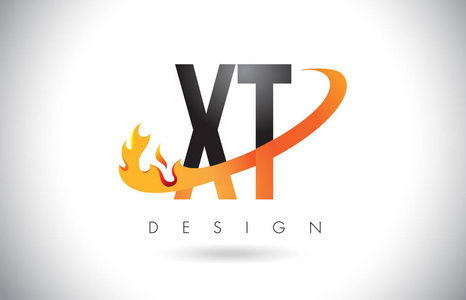 Xt X T 字母标志用火火焰设计和橙色旋风