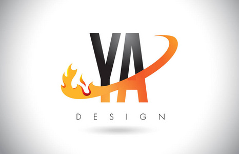 雅 Y 与火火焰字母徽标设计和橙色旋风