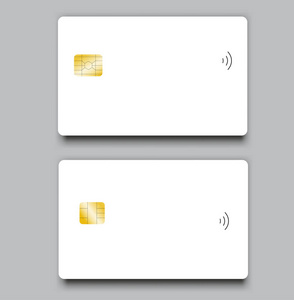 一套银行芯片信用卡现实样机。透明塑料卡模板