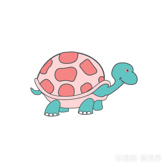 卡通龟儿童野生动物矢量有趣的彩色插图在白色背景下隔离装饰爬行动物