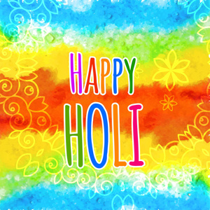 抽象水彩彩虹五颜六色的快乐红洒矢量插画背景与印度饰品和花卉