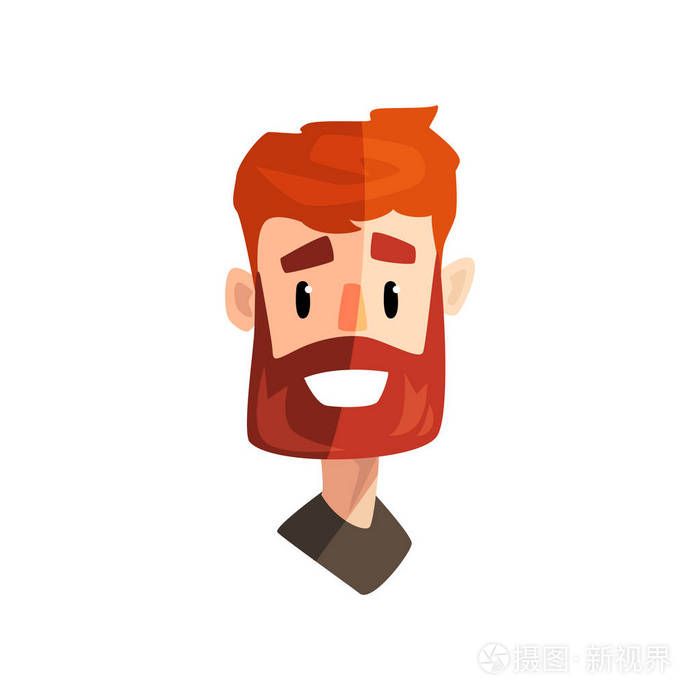 微笑的红胡子男子, 男性情感的脸, 头像与面部表情矢量插图白色背景