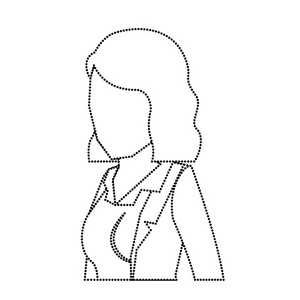 商业妇女在夹克和半身体和短头发单色剪影点缀的不露面