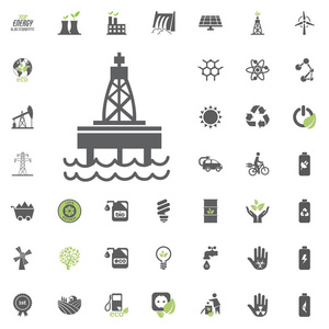 油平台图标。生态和替代能源矢量图标集。能量源电力资源集矢量