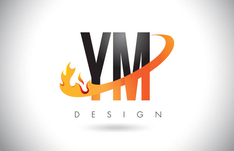 Ym Y M 字母标志用火火焰设计和橙色旋风