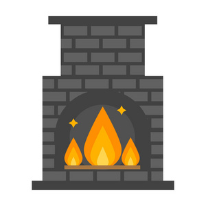 平面样式壁炉图标设计房子的房间温暖圣诞火焰明亮装饰煤炭炉和室内舒适温暖能量矢量图
