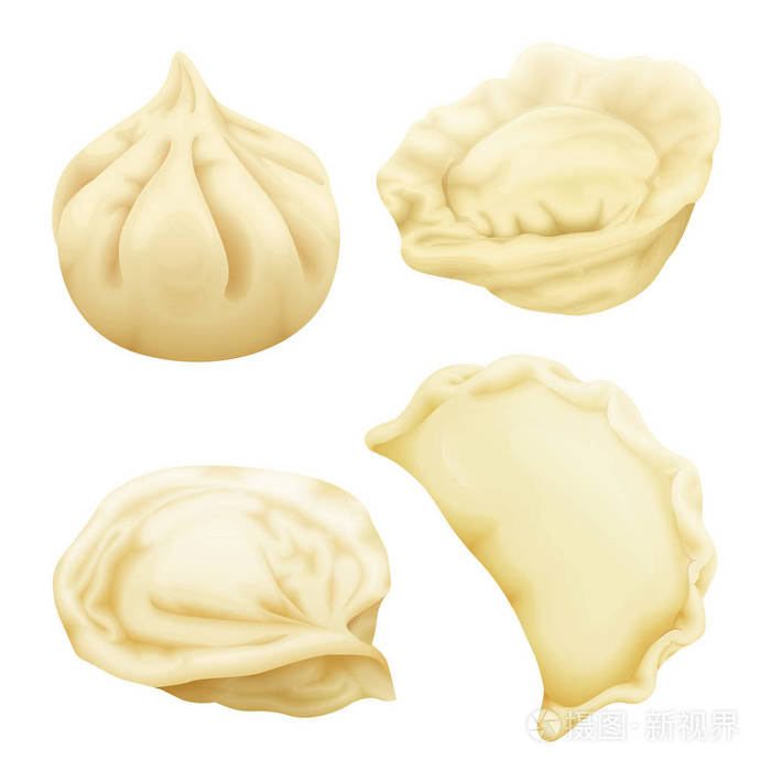 矢量逼真的3d饺子水饺khinkali