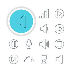 矢量图的 12 音乐图标。可编辑包耳机 音响 滞后和其他元素