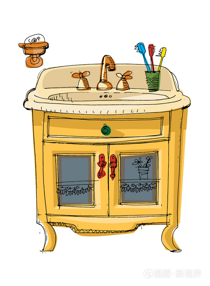 老式的洗手盆插画-正版商用图片0n5s52-摄图新视界