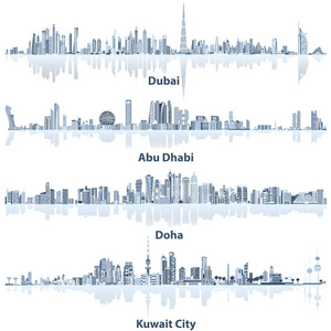 迪拜 阿布扎比 多哈和科威特的城市天际线的抽象矢量插图