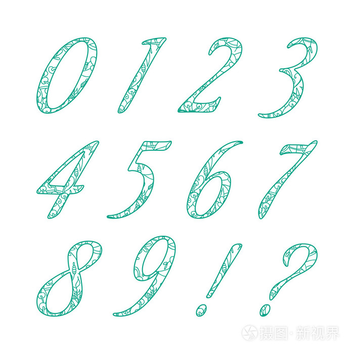 涂鸦数字与抽象花卉图案