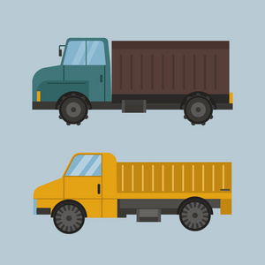 农业工业农场设备机械拖拉机棕色卡车和黄色农村机械玉米车收获轮矢量图