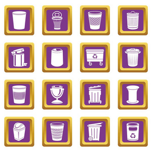 垃圾桶图标设置紫色方形矢量