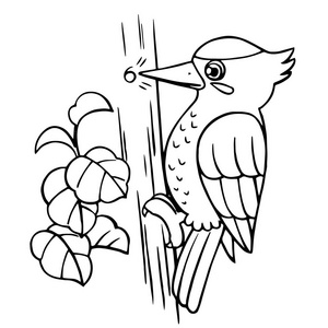 可爱的卡通啄木鸟在白色背景的儿童版画, t恤, 彩色书, 有趣和友好的