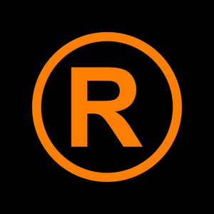 注册商标符号.在黑色背景上的橙色图标.老的荧光粉班长.crt照片