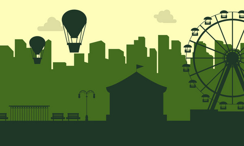 嘉年华剪影集合存量的嘉年华游乐场风景剪影照片