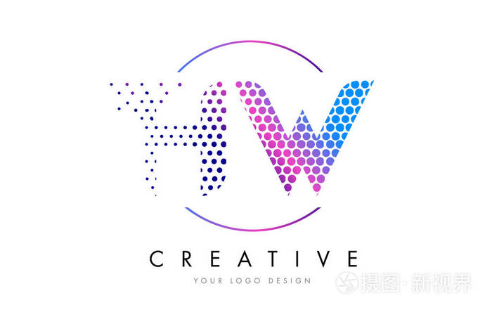 hw h w 粉色洋红色点缀泡沫字母标志设计矢量