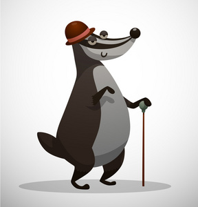 运动睡獾可爱黑白卡通动物孤立矢量图标獾设置矢量动画片獾剪影在白色