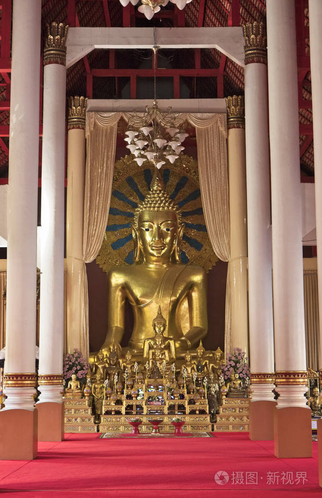 泰国, 清迈, prathat 素贴佛教寺庙, 金佛像雕像照片-正版商用图片0n6
