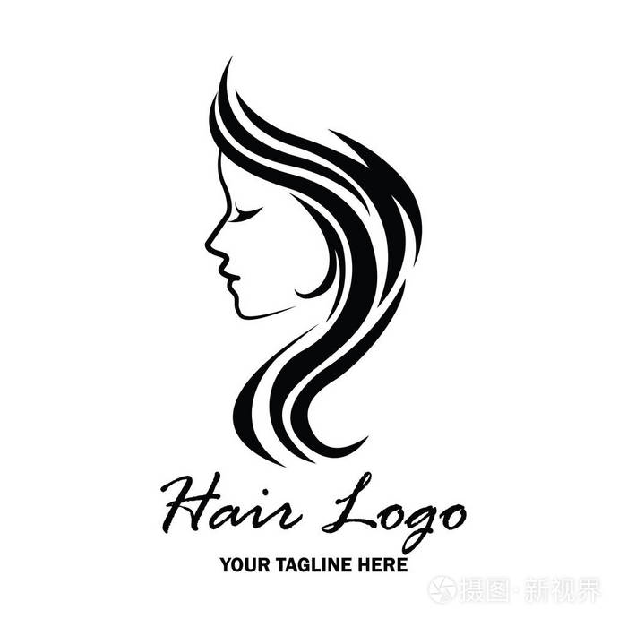 女性头发标志与文本空间为您的口号/标语, 矢量插图